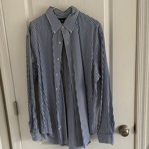 Ralph Lauren Men's Blue and White Striped Dress Shirt